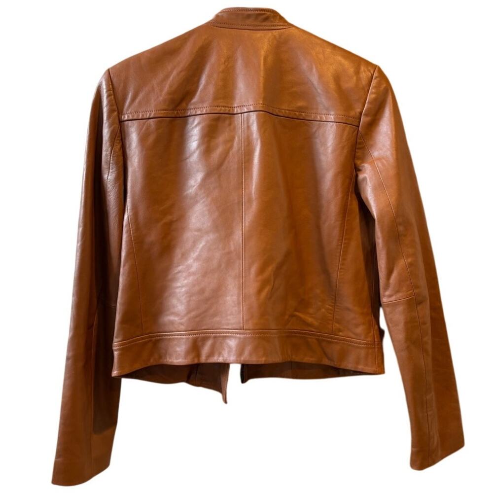 Michael Kors Carmel Brown Moto  100 % leather jacket medium small - Picture 11 of 15